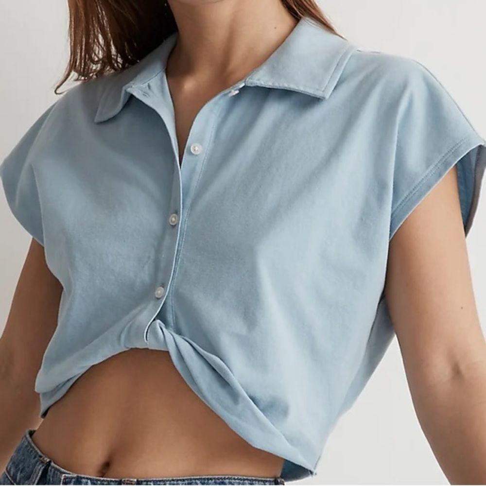 *Flaw* Madewell NWT MWL Polo Twist Tee: Botanical Dye Edition Size XXS Baby Blue
